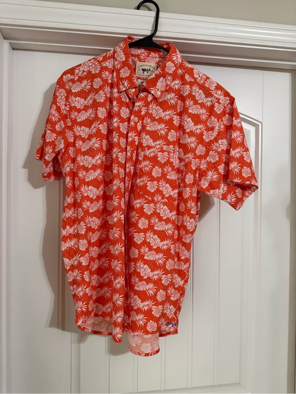Men's Orange and White Hawaiian Short-Sleeve Button-Down Shirt by (blank)